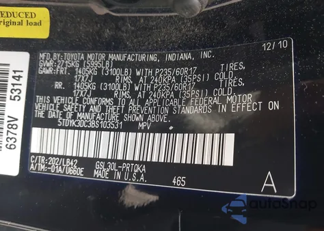 2011 Toyota Sienna Xle V6 из США, поврежденный, VIN 5TDYK3DC3BS103531